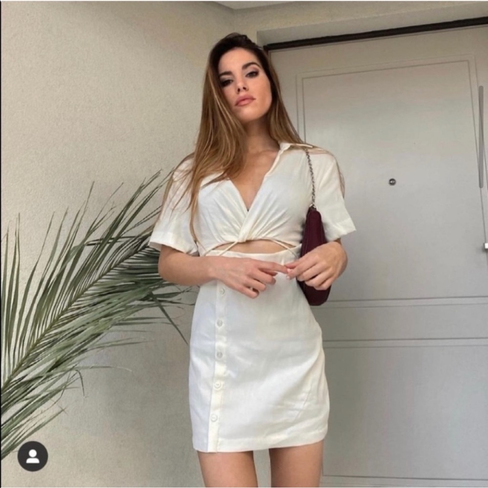 ZARA CUT OUT LINEN BLEND DRESS - Picture 11 of 16